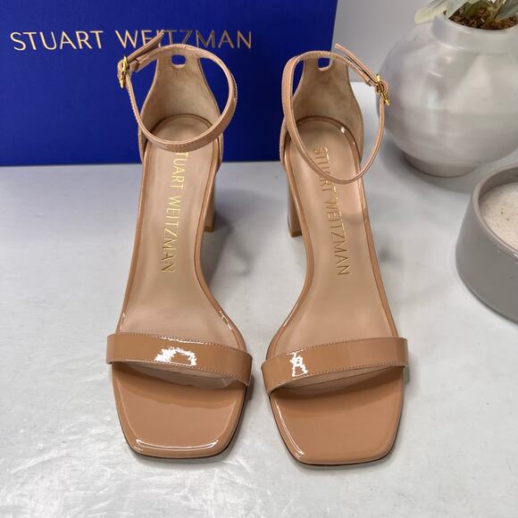 Stuart Weitzman Nudistcurve 75 Patent Leather Block Heel Sandal Adobe Women's 7B - Picture 5 of 11